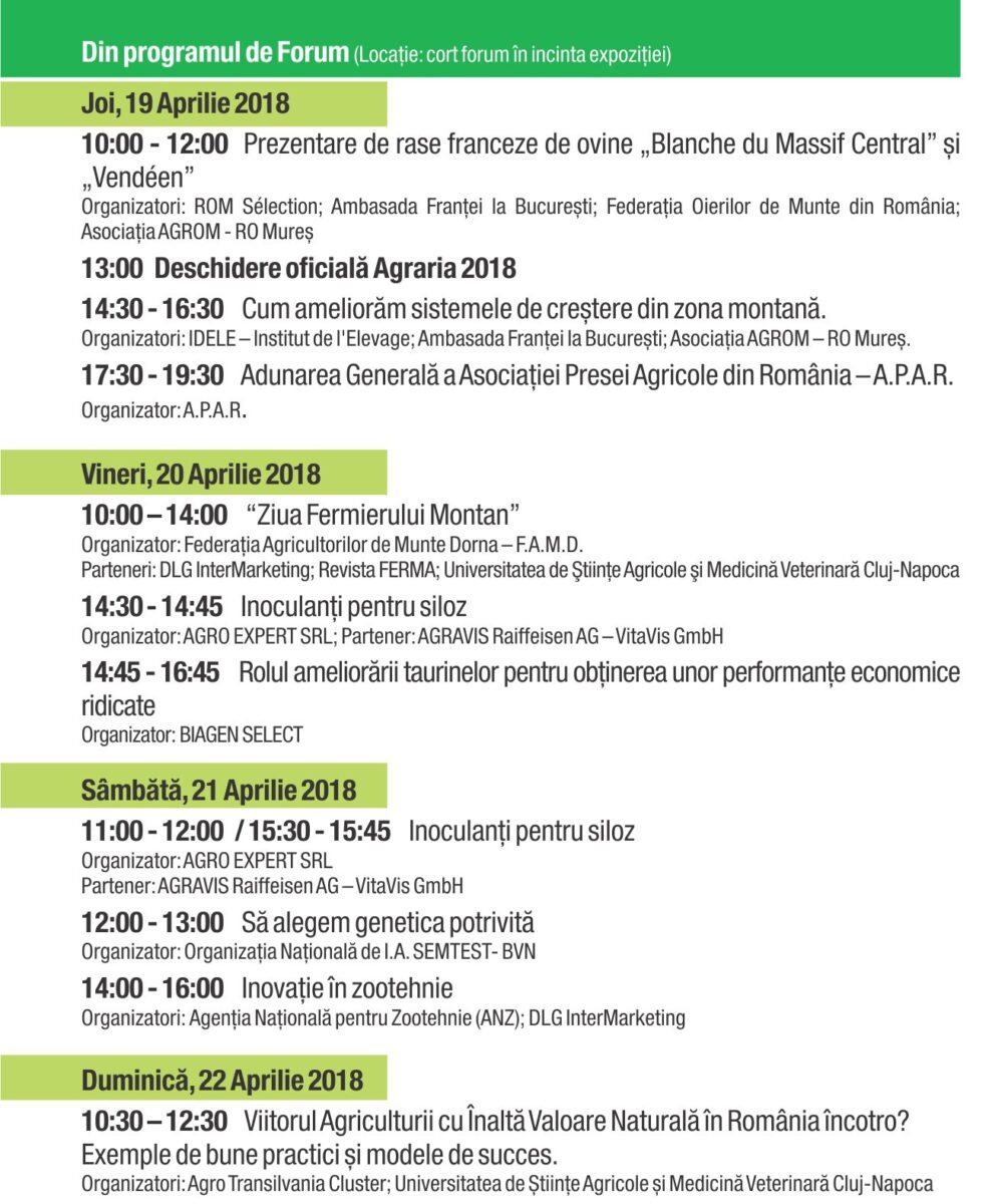 PROGRAM "FORUM AGRARIA" SI "ZOOTEHNICA AGRARIA" Evenimente