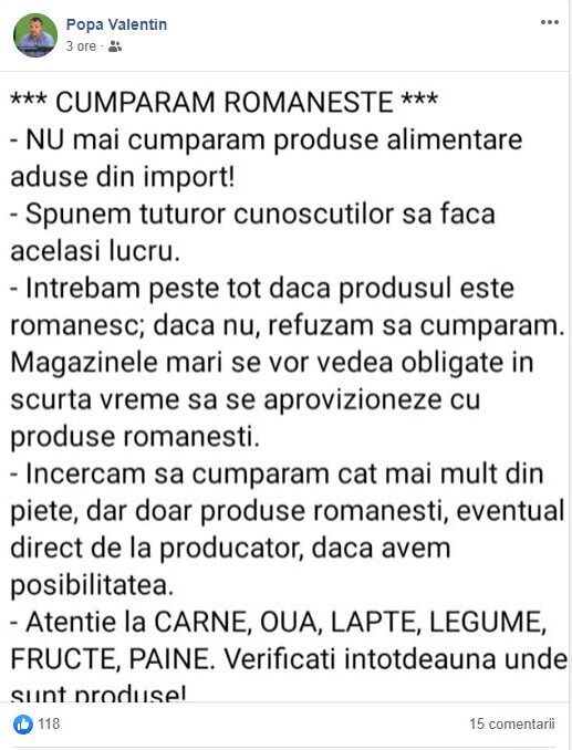 APEL: „Cumparam romaneste, nu produse din import!” 1 APEL: „Cumparam romaneste, nu produse din import!” APEL: „Cumparam romaneste, nu produse din import!” Alimentatie-retete