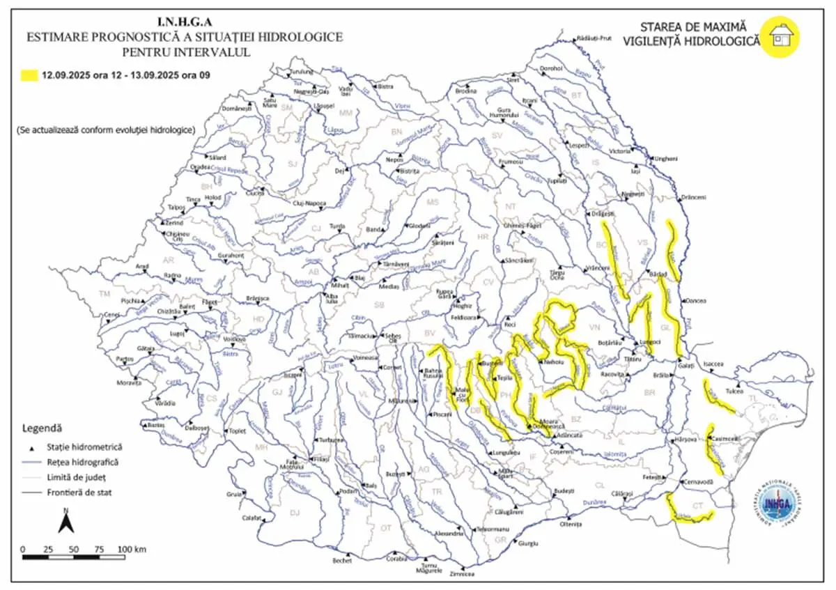 Cod galben de inundații pe râuri din 14 județe! Actualitate inundații