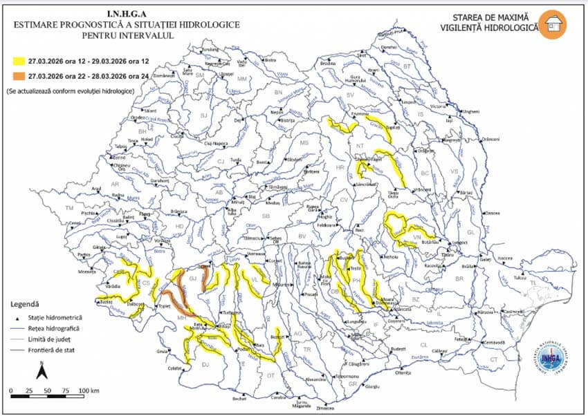 INHGA: Avertizări de inundații pe râuri din 16 județe! 1 INHGA: Avertizări de inundații pe râuri din 16 județe! INHGA: Avertizări de inundații pe râuri din 16 județe! Actualitate inundații,INHGA