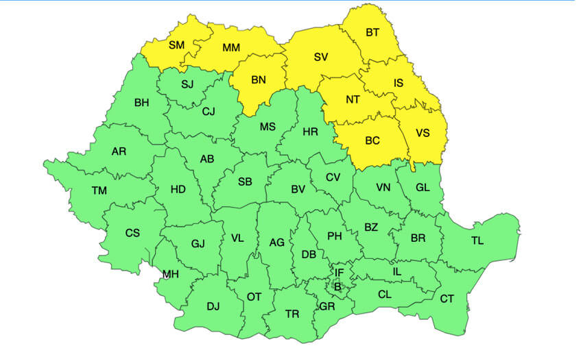 Meteo – Noi avertizări Cod galben de ploi torențiale, grindină și vijelii în 29 de județe! 1 Meteo – Noi avertizări Cod galben de ploi torențiale, grindină și vijelii în 29 de județe! Meteo – Noi avertizări Cod galben de ploi torențiale, grindină și vijelii în 29 de județe! Meteo meteo